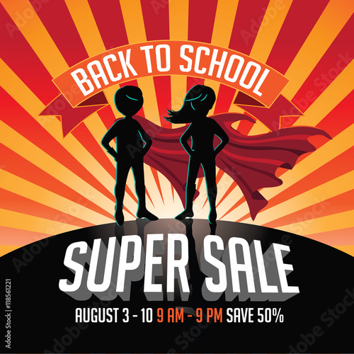 
Back to school super sale super hero burst background. EPS 10 vector.