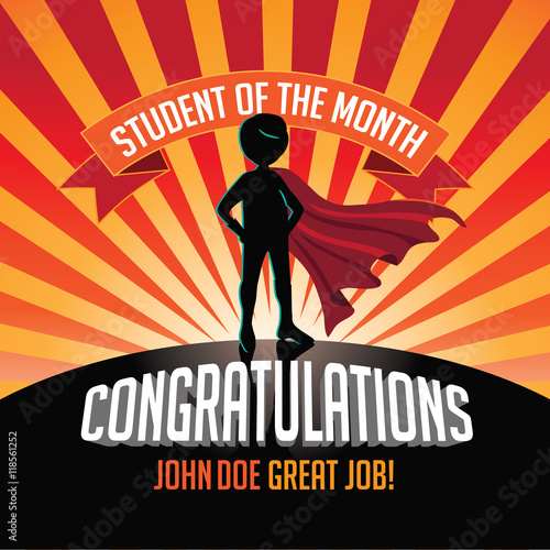 
Male Student of the Month superhero burst background. EPS 10 vector.