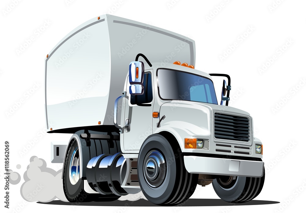 Cartoon delivery cargo truck isolated on white background. Available EPS-10 vector format separated by groups and layers with transparency effects for one-click repaint.