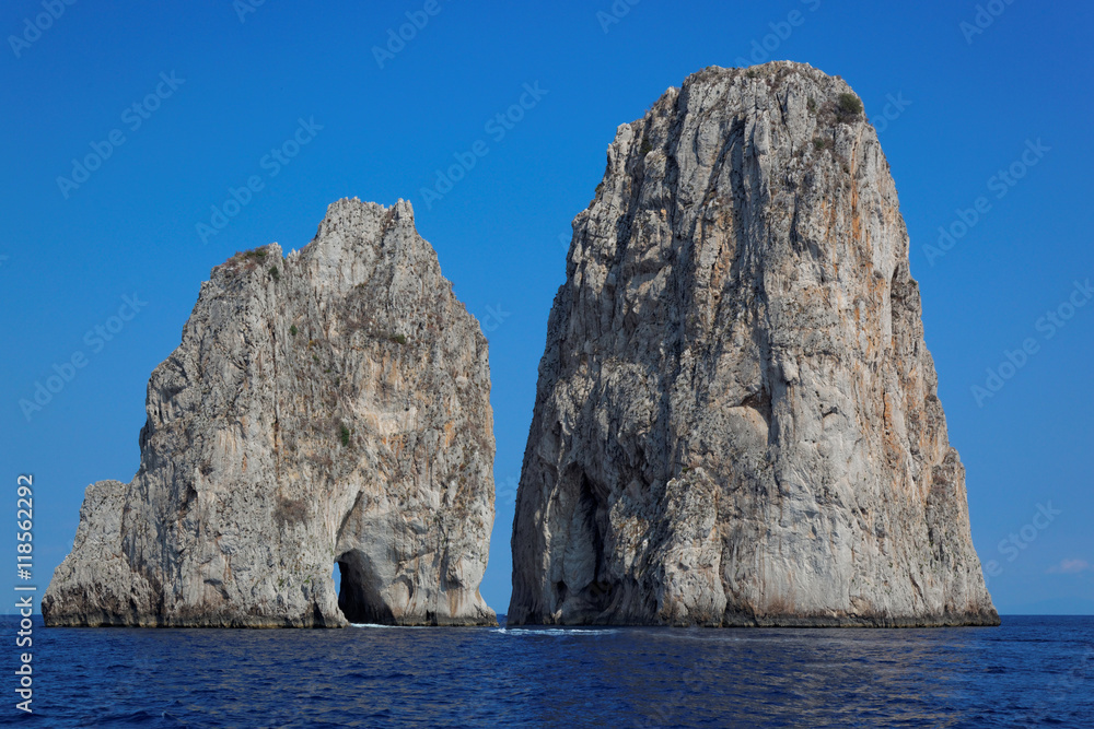 Faraglioni rocks at Capri island, Mediterranean Sea, Italy