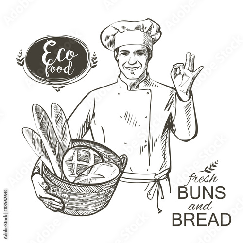 baker carrying a basket with bread