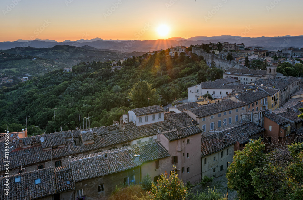 Perugia panorama from Porta Sole at sunrise