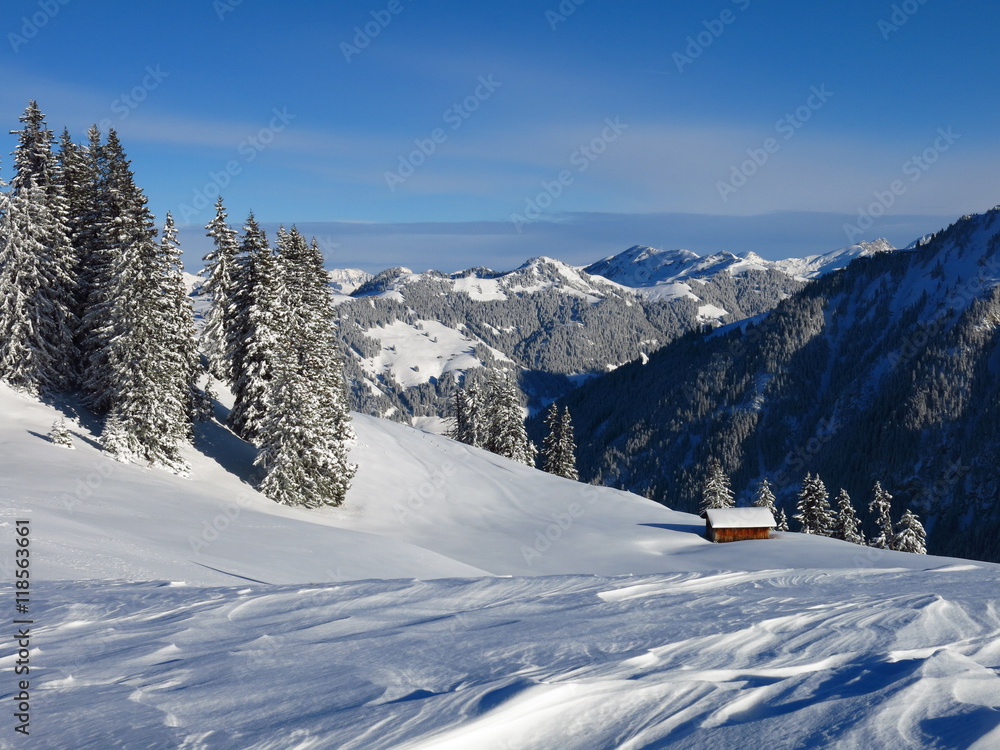 Winter scene on Mt Wispile, Swiss Alps