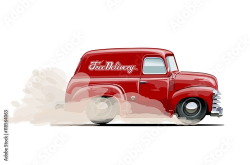 Vector cartoon delivery van. Available eps-10 vector format separated by groups with transparency effects for one-click repaint