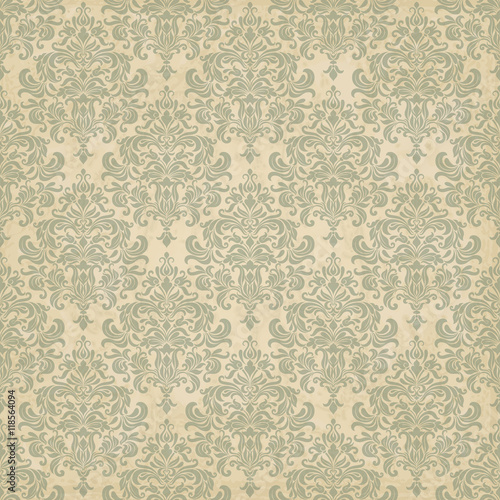 Seamless background of light beige and green color in the style of Damascus