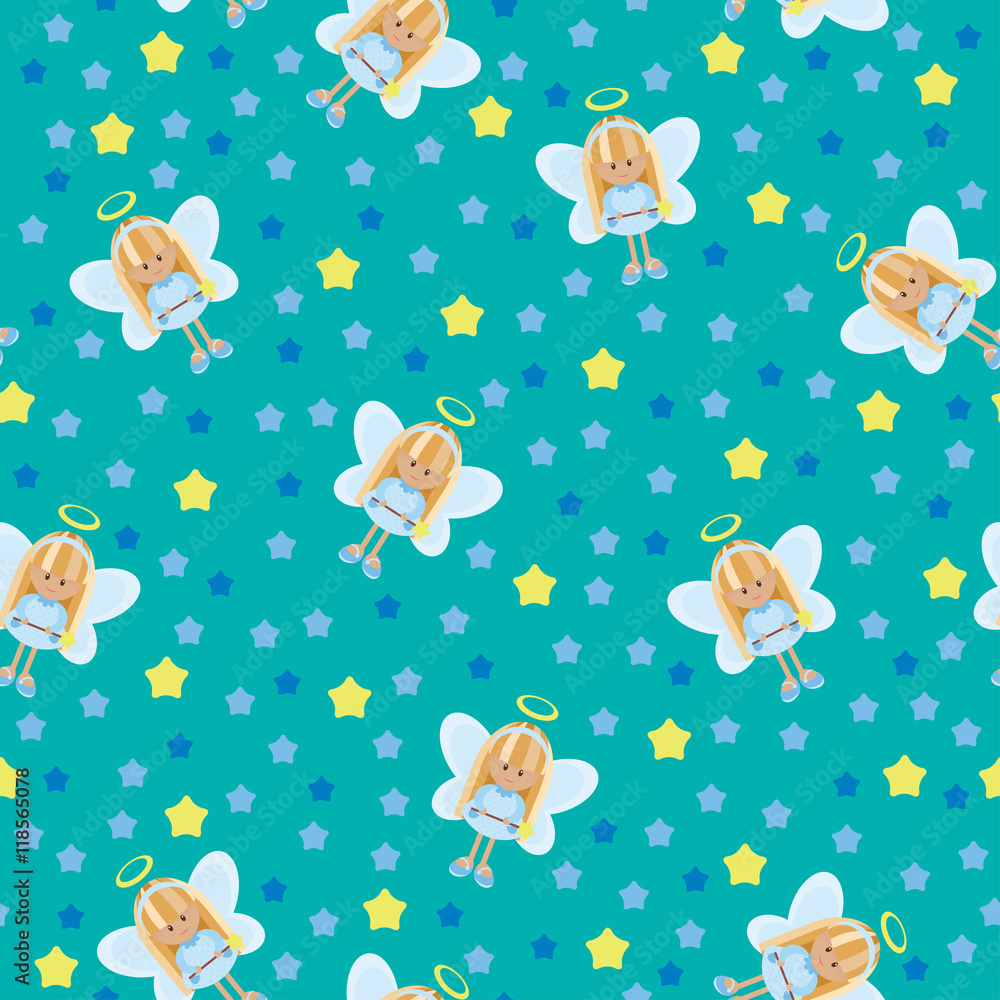Seamless blue wallpaper with angel Seamless blue wallpaper with angel