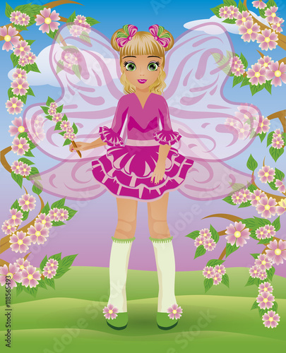 Spring little fairy girl, vector illustration