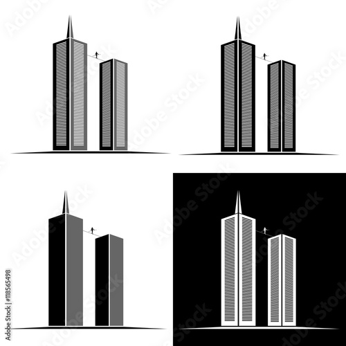 Set black and white icons buildings