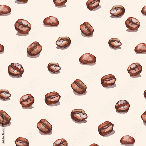 watercolor seamless pattern of loose coffee beans 