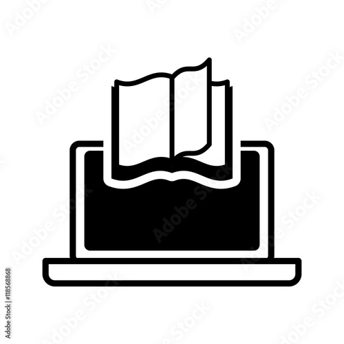 ebook book laptop technology reading icon. Flat silhouette and isolated design. Vector illustration
