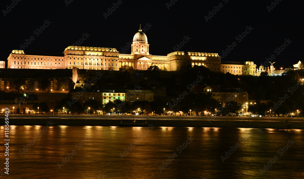 Buda castle seen from Danube river bank