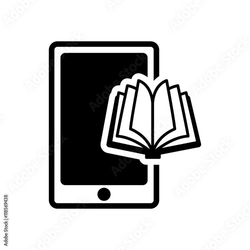 ebook book smartphone technology reading icon. Flat silhouette and isolated design. Vector illustration