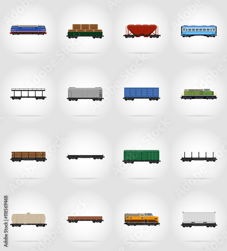 set icons railway carriage train flat icons vector illustration