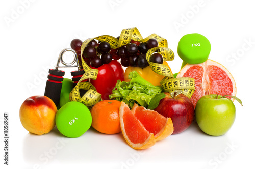 fitness equipment and healthy food 