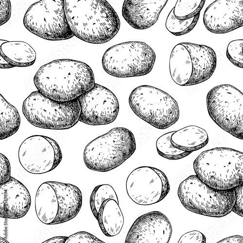 Obraz na płótnie Potato vector seamless pattern. Hand drawn food background.