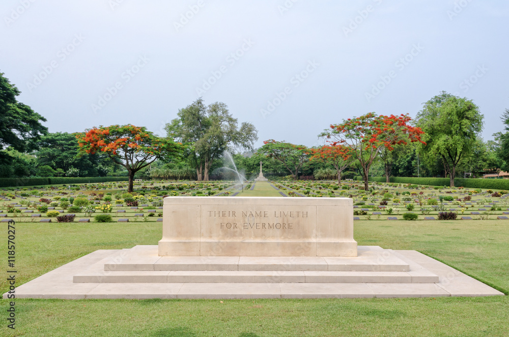 Chungkai War Cemetery this is historical monuments where to respect prisoners of the World War 2 who rest in peace here, Kanchanaburi Province, Thailand