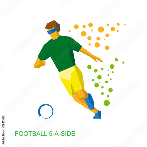 Physically disabled blind football player. Football 5-a-side flat vector sign. 2016 International Sport Games.