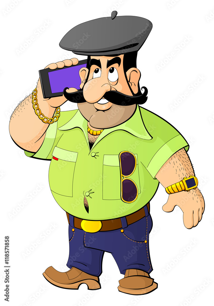 Cartoon Caucasian man talking on a cell phone. Stock Vector | Adobe Stock