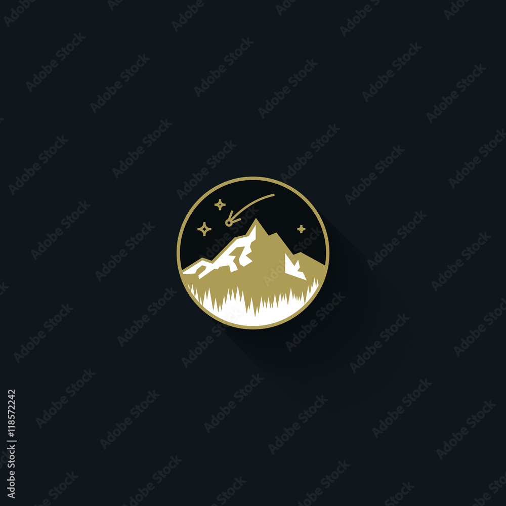 Flat vector emblem of lone mountain. Circle badge. Vintage logo design template