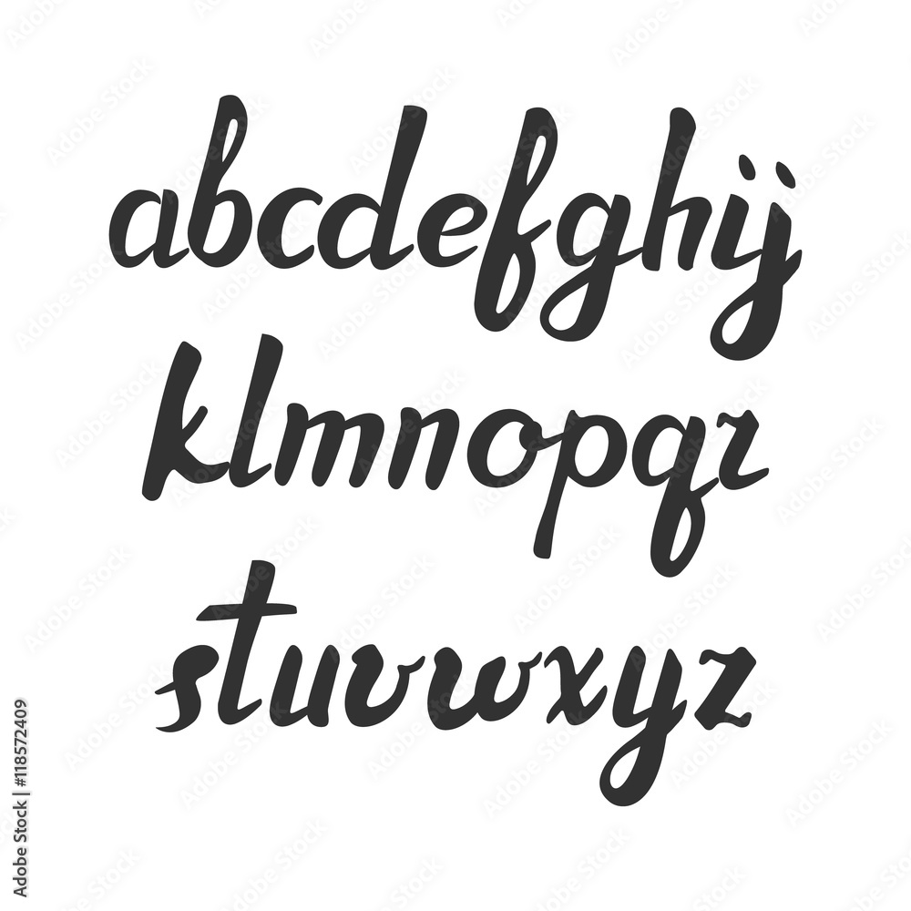 Vector handwritten brush font. Black letters isolated over white. Hand drawn alphabet letters. trendy abc. lowercase. vector illustration.