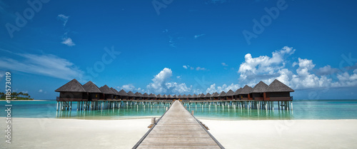 Fototapeta Naklejka Na Ścianę i Meble -  Beautiful beach with water bungalows at Maldives