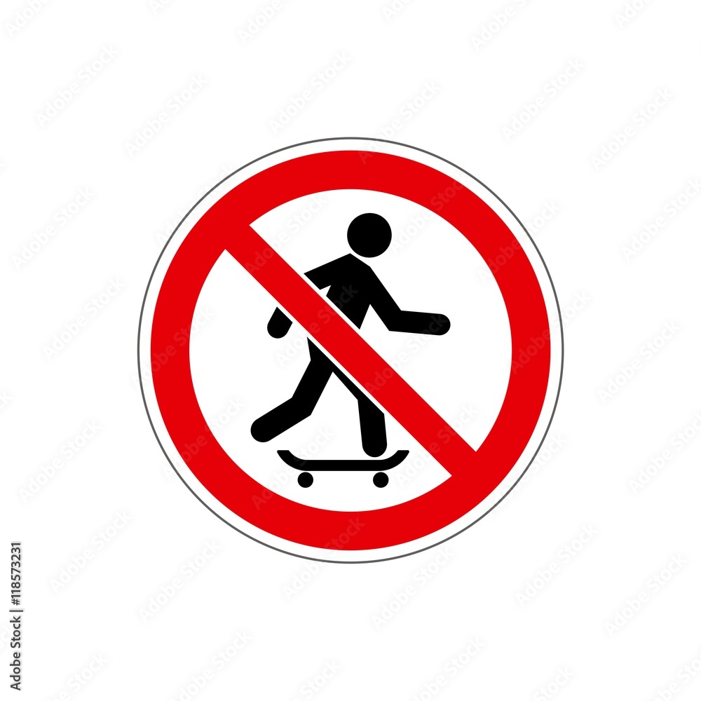 STOP! Do not ride a skateboard. Vector. The icon with a green contour on a white background. For any use. Warns. STOP! Do not ride a skateboard. Vector. The icon with a green contour on a white background. For any use. Warns.