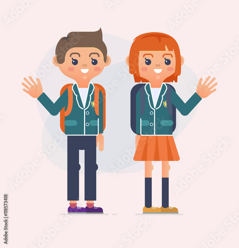 Back to school illustration of kids. Stylized book teenagers drawn.