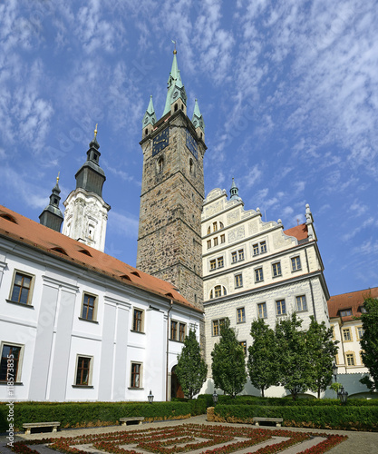 Black Tower - town hall's tower and the historic city center of Klatovy, Czech Republic. The tower was begun in 1547. photo