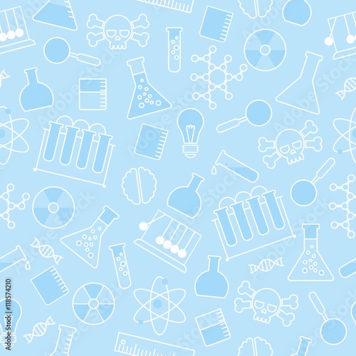 chemical seamless pattern, chemical laboratory supplies seamless pattern, flask and test tube and beaker