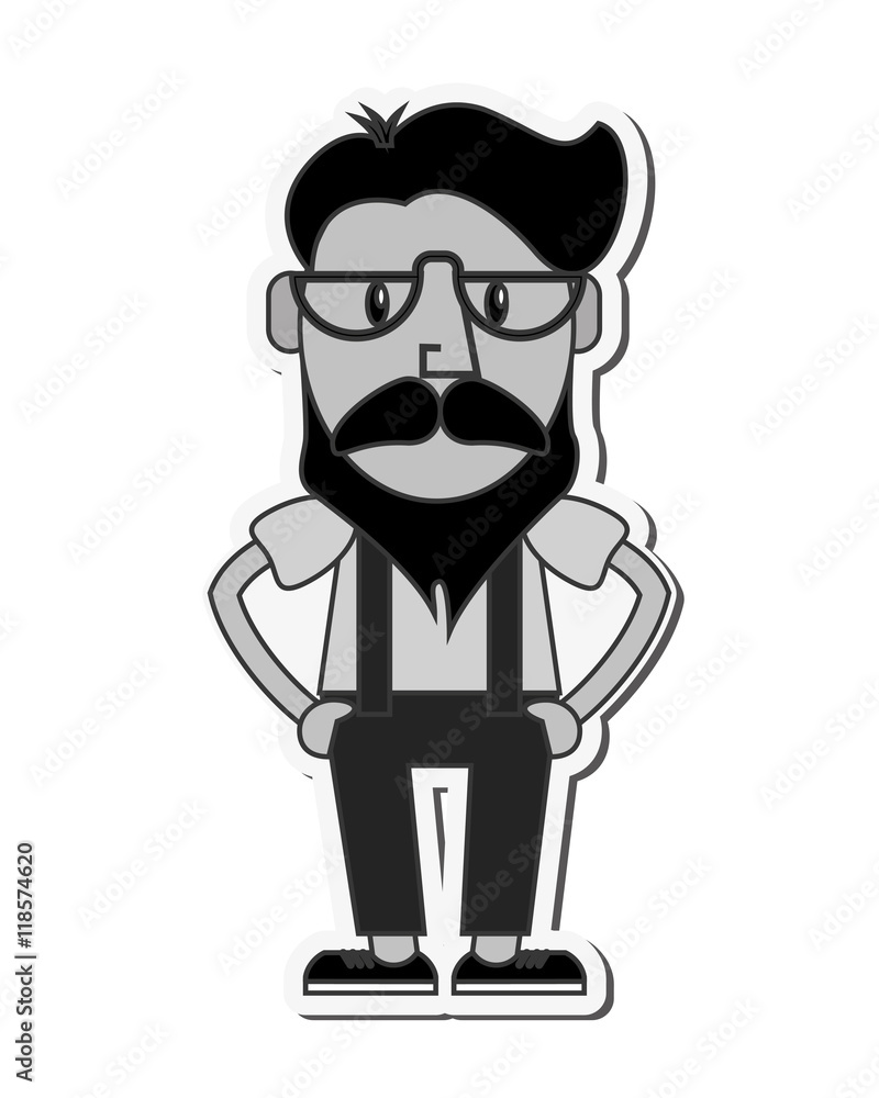 hipster style man mustache glasses male cartoon vintage icon. Flat and Isolated design. Vector illustration