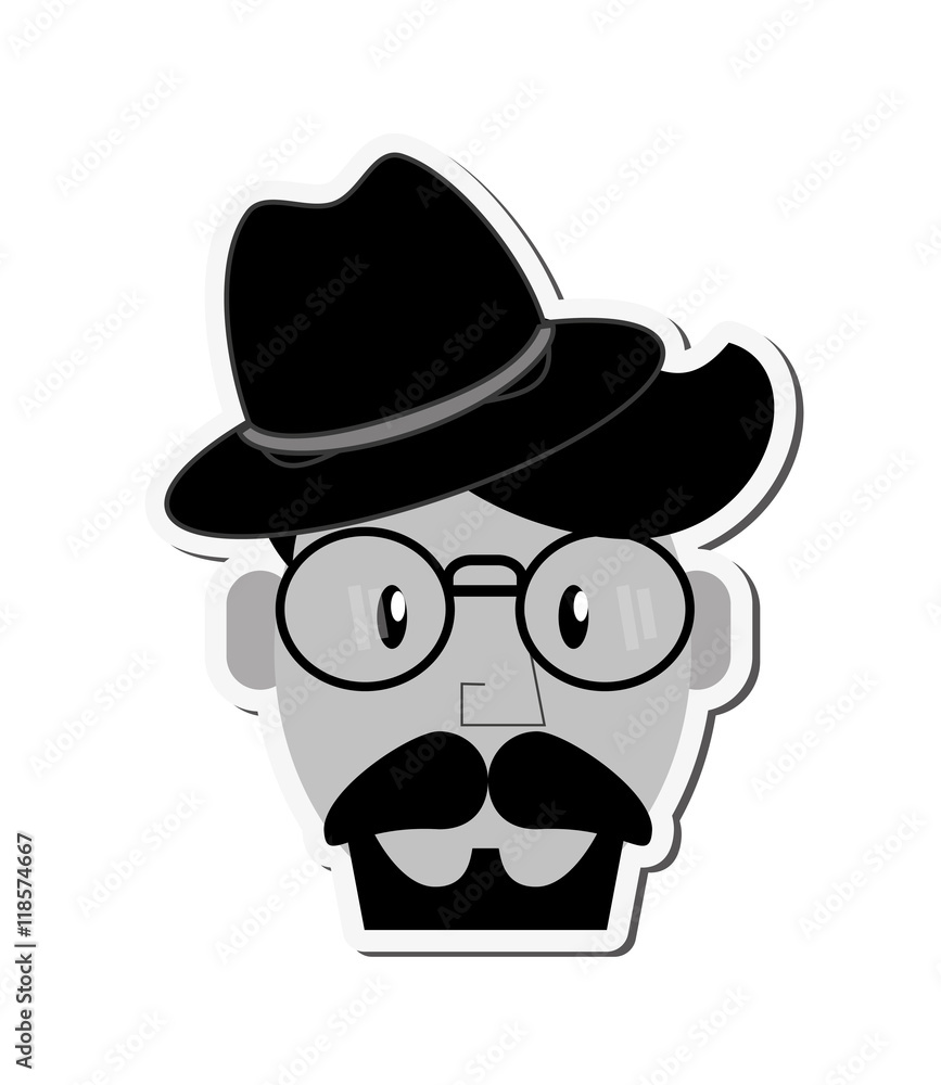 hipster style man mustache glasses male cartoon vintage icon. Flat and Isolated design. Vector illustration