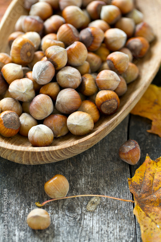 hazelnuts and autumn leaves