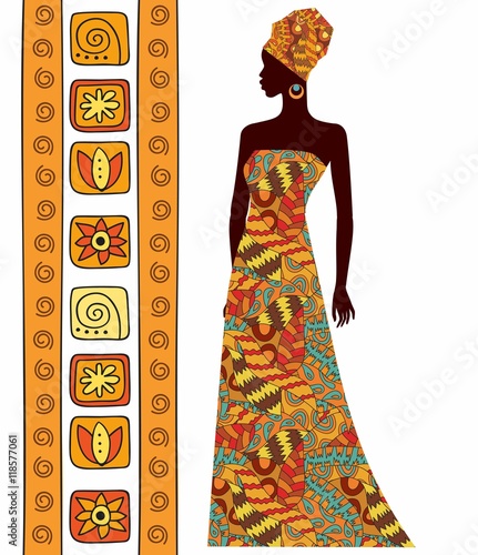 silhouette of a beautiful African woman isolated on white background