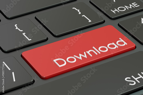 download button, red hot key on keyboard. 3D rendering