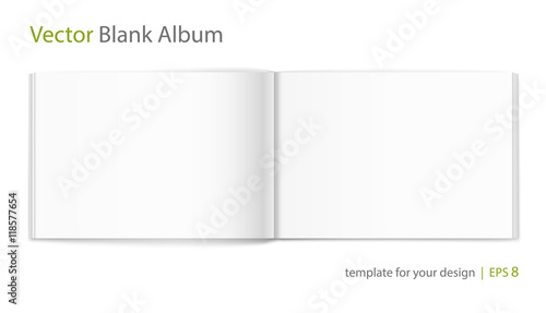Blank of open album on white background. Template