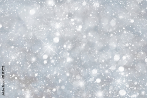 Silver Christmas Background With Snwoflakes, Bokeh And Stars, Blue Color © Nelos