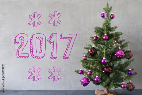 Christmas Tree, Cement Wall, Text 2017