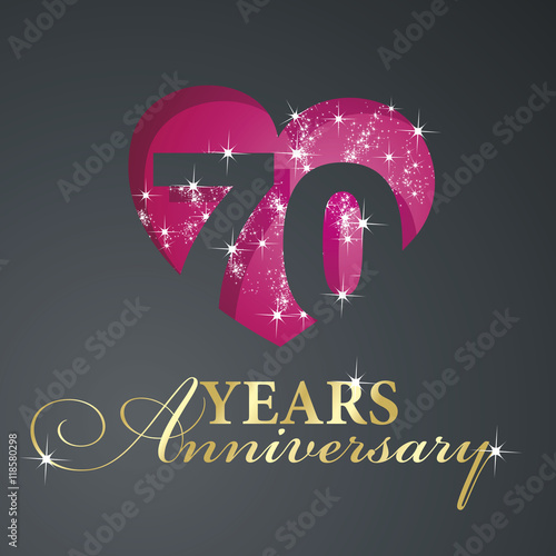Gold 70 years anniversary firework red heart black background