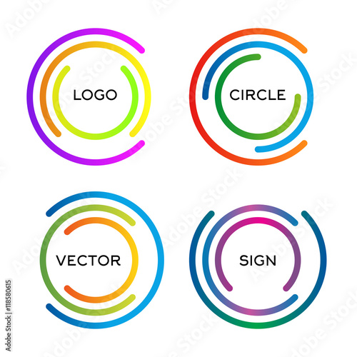 Isolated abstract round vector logo set. Outlined circular colorful logo group.