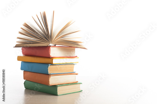 Stack of books on white background. Education concept. Back to school.
