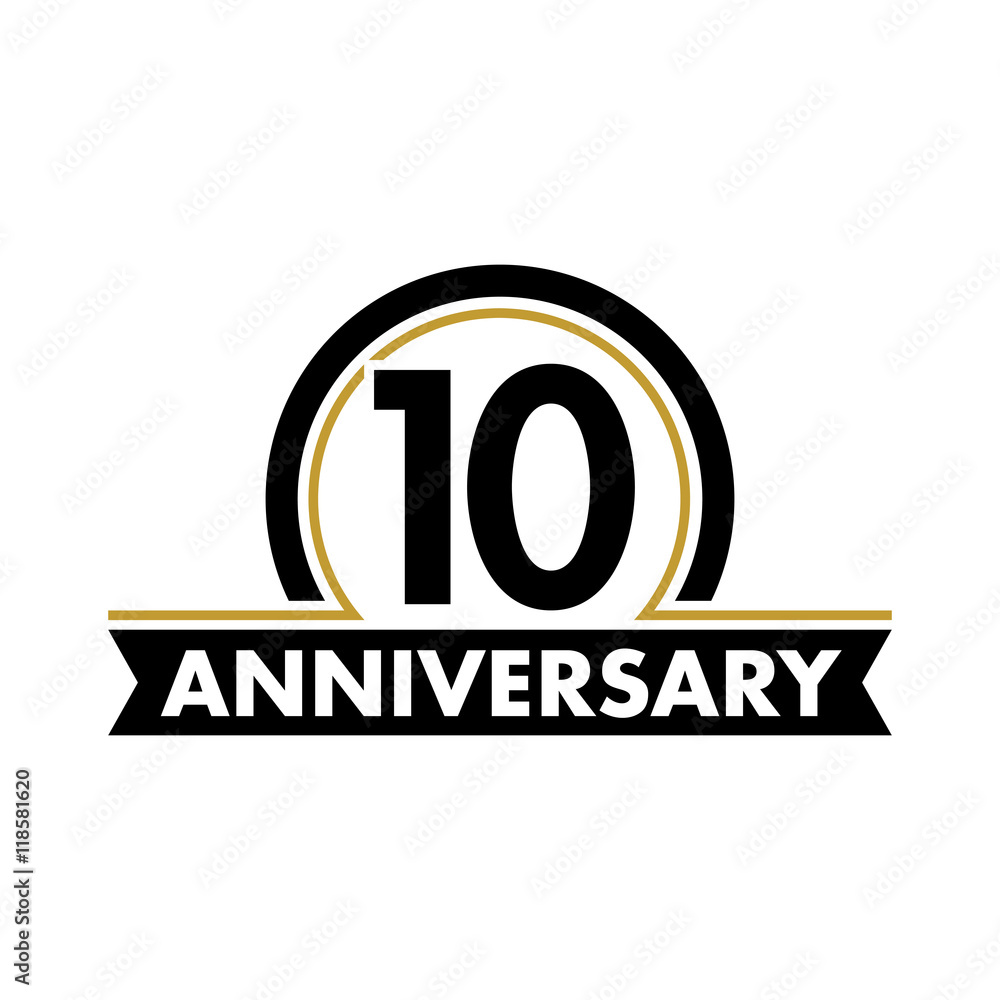 Anniversary vector unusual label. Tenth anniversary symbol. 10 years birthday abstract logo. The arc in a circle. 10th jubilee.
