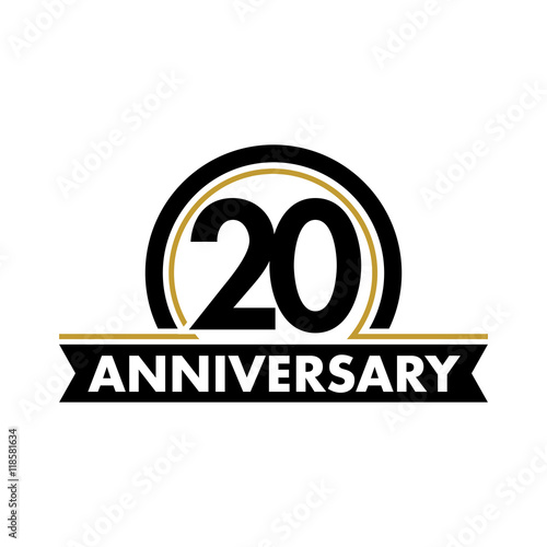 Anniversary vector unusual label. Twentieth anniversary symbol. 20 years birthday abstract logo. The arc in a circle. 20th jubilee.