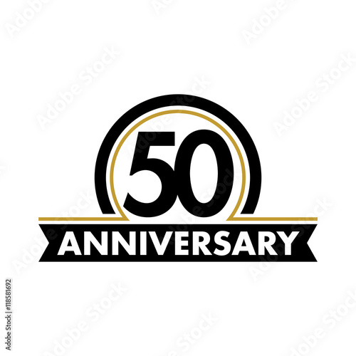 Anniversary vector unusual label. Fiftieth anniversary symbol. 50 years birthday abstract logo. The arc in a circle. 50th jubilee.