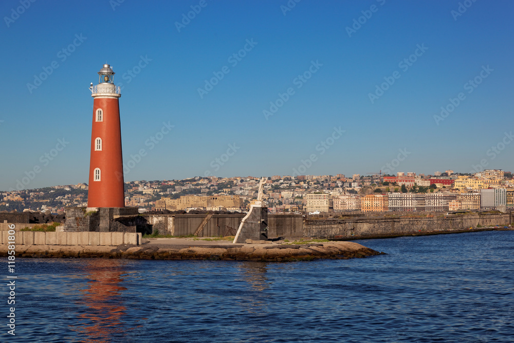 Lighthouse at harbour in Naples, Italy, Europe