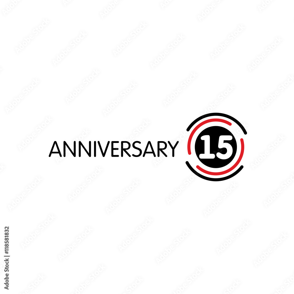 Anniversary vector unusual label. Fifteenth anniversary symbol. 15 years birthday abstract logo. The arc in a circle. 15th jubilee. Anniversary vector unusual label. Fifteenth anniversary symbol. 15 years birthday abstract logo. The arc in a circle. 15th jubilee.