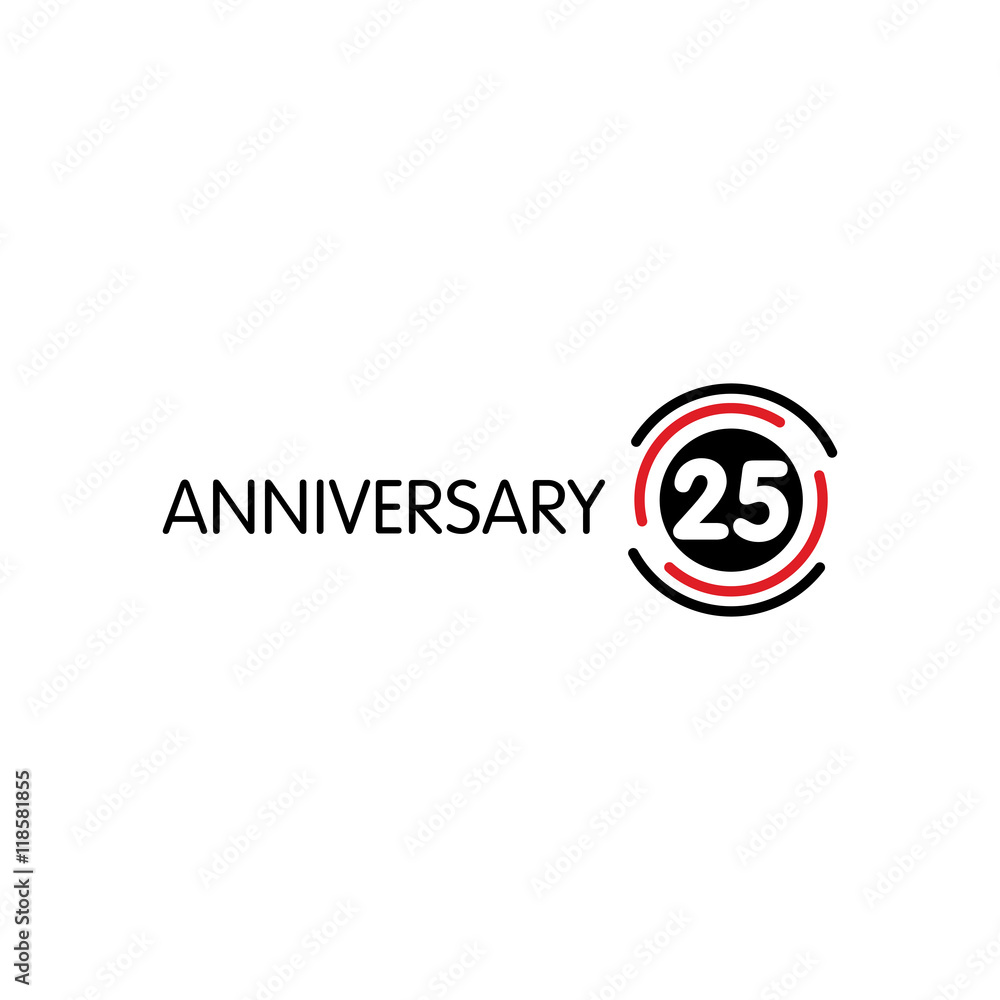 Anniversary vector unusual label. Twenty-fifth anniversary symbol. 25 years birthday abstract logo. The arc in a circle. 25th jubilee.