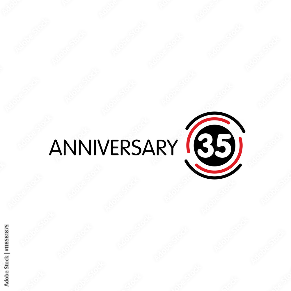 Anniversary vector unusual label. Thirty-fifth anniversary symbol. 35 years birthday abstract logo. The arc in a circle. 35th jubilee.