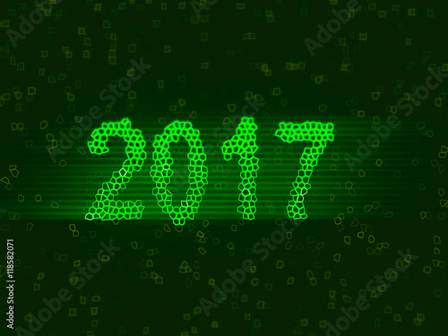 Happy new year 2017 isolated numbers written with light on black tech geometric background