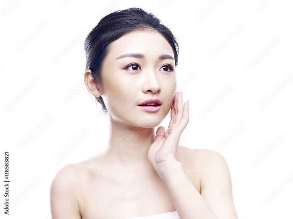 portrait of a young asian woman, isolated on white background