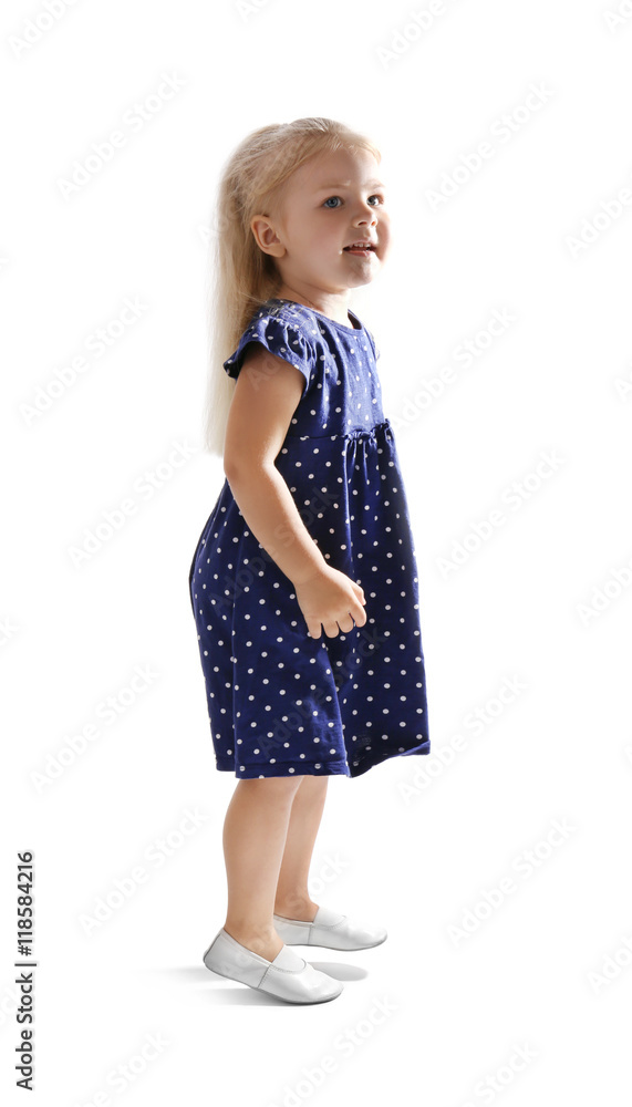 Funny little girl dancing on white background Funny little girl dancing on white background